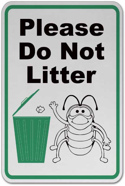 Community Sign - Do Not Drop Litter (8689) - WR - White Rigid PVC, 100mm x  300mm