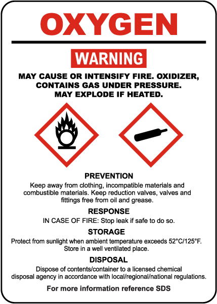 Oxygen Hazardous Warning Sign - Save 10% Instantly