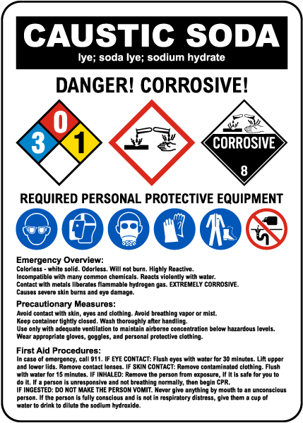 Soda Ash Hazardous Material Sign, Plastic, 7 x 10