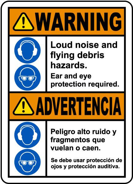 Bilingual Ear And Eye Protection Required Label Save 10 Instantly