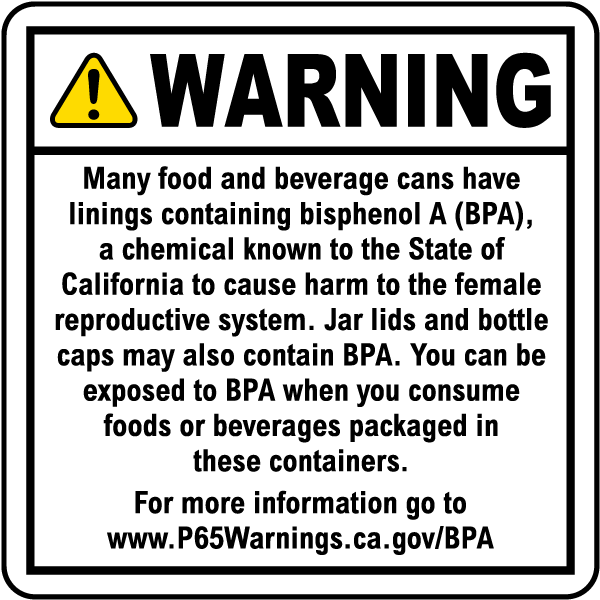 Food And Beverage Cans Prop 65 Safety Sign MCAW346