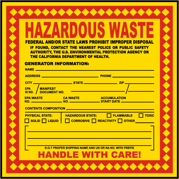 Vinyl Hazardous Waste Labels Workplace Accumulation Safety Id Self