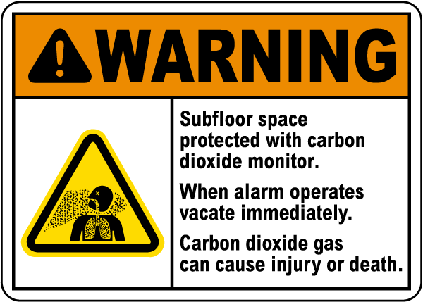 Warning Subfloor Protected With Carbon Dioxide Sign