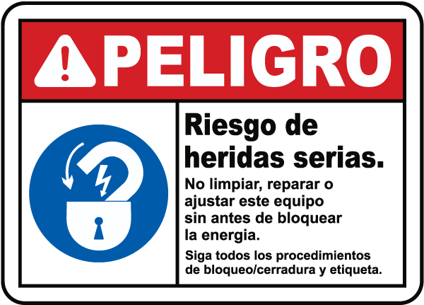 Spanish Danger Risk of Serious Injury Sign