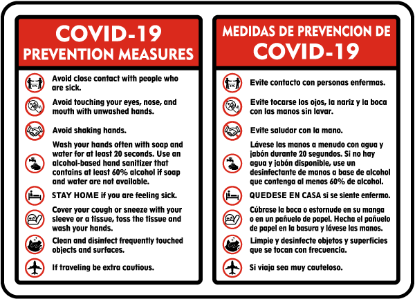 Bilingual COVID-19 Prevention Measures Sign
