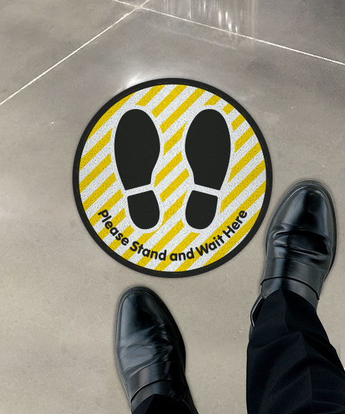 Please Stand and Wait Here Striped Floor Sign 