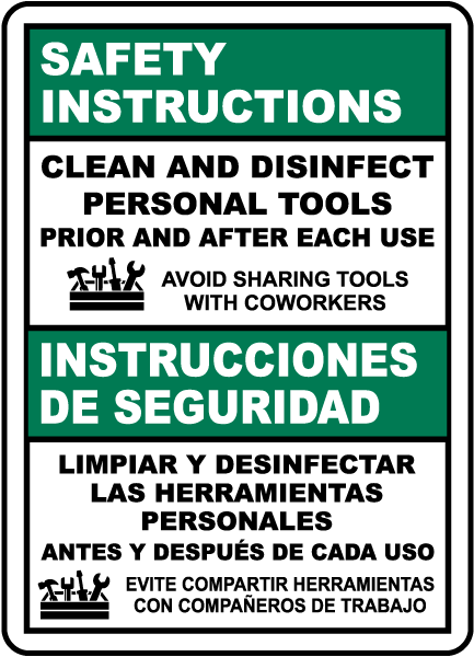 Bilingual Safety Instructions Clean Personal Tools Sign