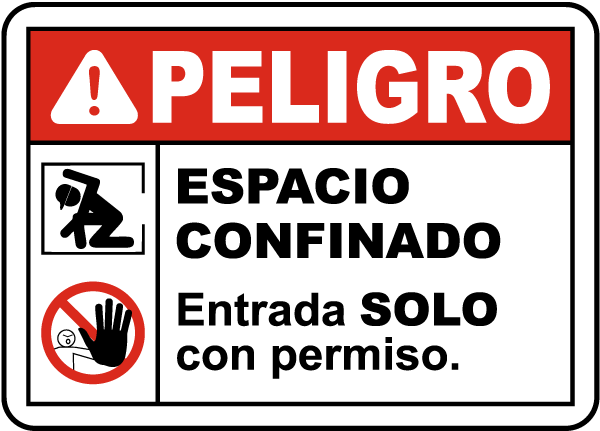 Spanish Danger Confined Space Entry By Permit Only Sign