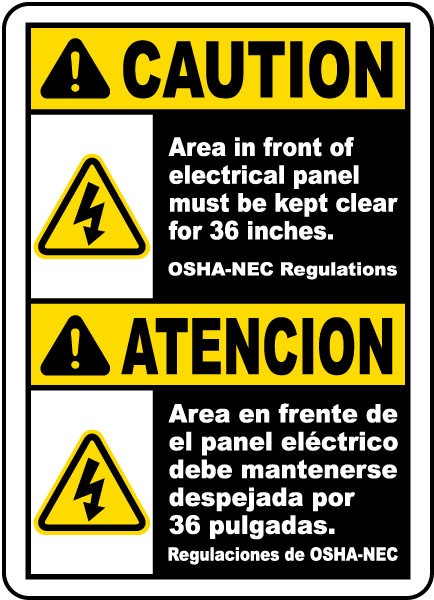 Bilingual Area in Front of Panel Must Be Kept Clear Sign