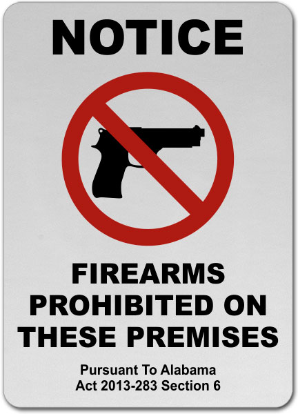 Alabama Firearms Prohibited Sign