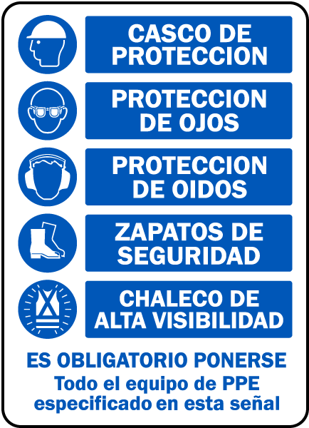 Spanish Required PPE Must Be Worn Sign