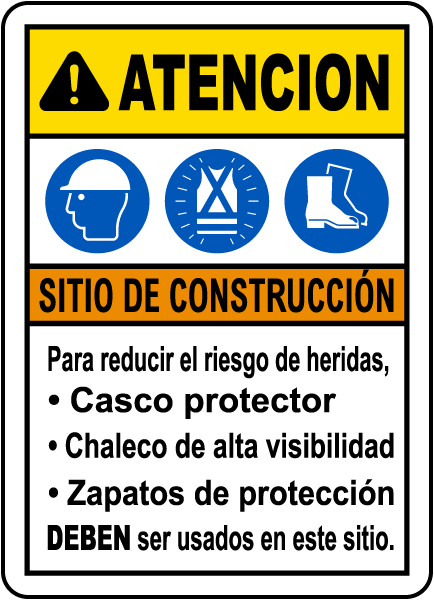 Spanish Caution Construction Site Risk of Injury Sign