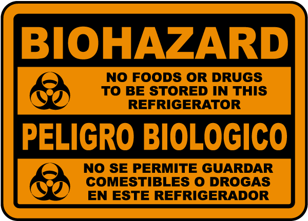 Bilingual Biohazard No Food Sign