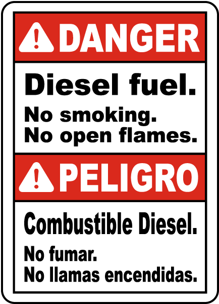 Bilingual Danger Diesel Fuel No Smoking Sign