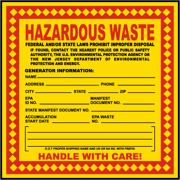 NJ Hazardous Waste Label L2425 - by SafetySign.com