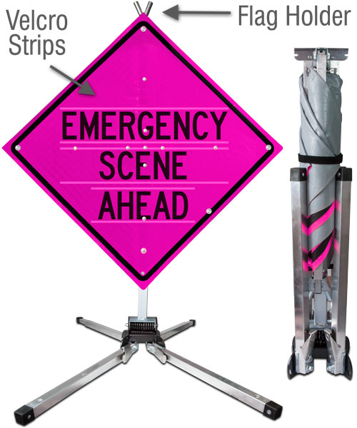 Emergency Scene Ahead All-in-One Sign and Stand - Save 10% Instantly
