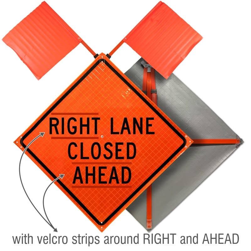 Right Lane Closed Ahead Roll-Up Sign