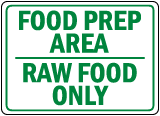 Food Prep Area Raw Food Only Sign