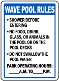 Florida Water Park Pool Rules Sign