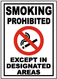 No Smoking Except In Designated Areas Sign