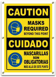 Bilingual Caution Masks Required Beyond This Point Banner
