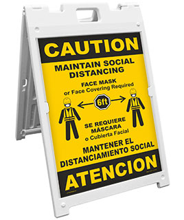Bilingual Caution Maintain Social Distancing Sandwich Board Sign