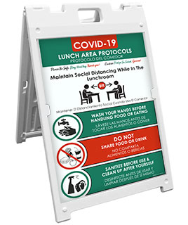 Bilingual COVID-19 Lunch Area Protocols Sandwich Board Sign