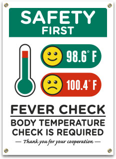 Safety First Fever and Temperature Check Required Banner
