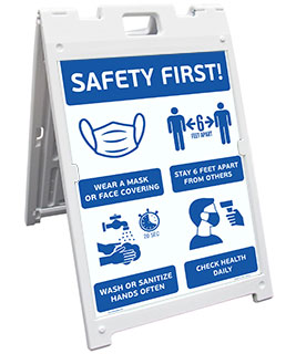 Safety First! Wear A Mask and Stay 6Ft Apart Sandwich Board Sign