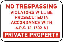 Arizona No Trespassing Sign