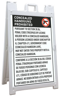 Bilingual Texas 30.06 No Concealed Carry Sandwich Board Sign