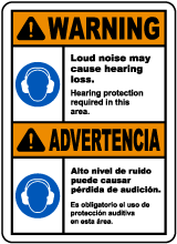 Bilingual Warning Hearing Protection Required Sign