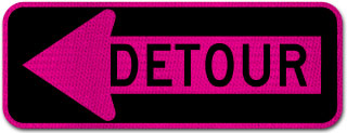 Pink Detour Left Arrow Sign